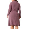 Agnes Orinda Women's Plus Size Ribbed Half Zip Front Long Sleeve Tie Waist Knit with Belt Midi Sweater Dresses - 4 of 4