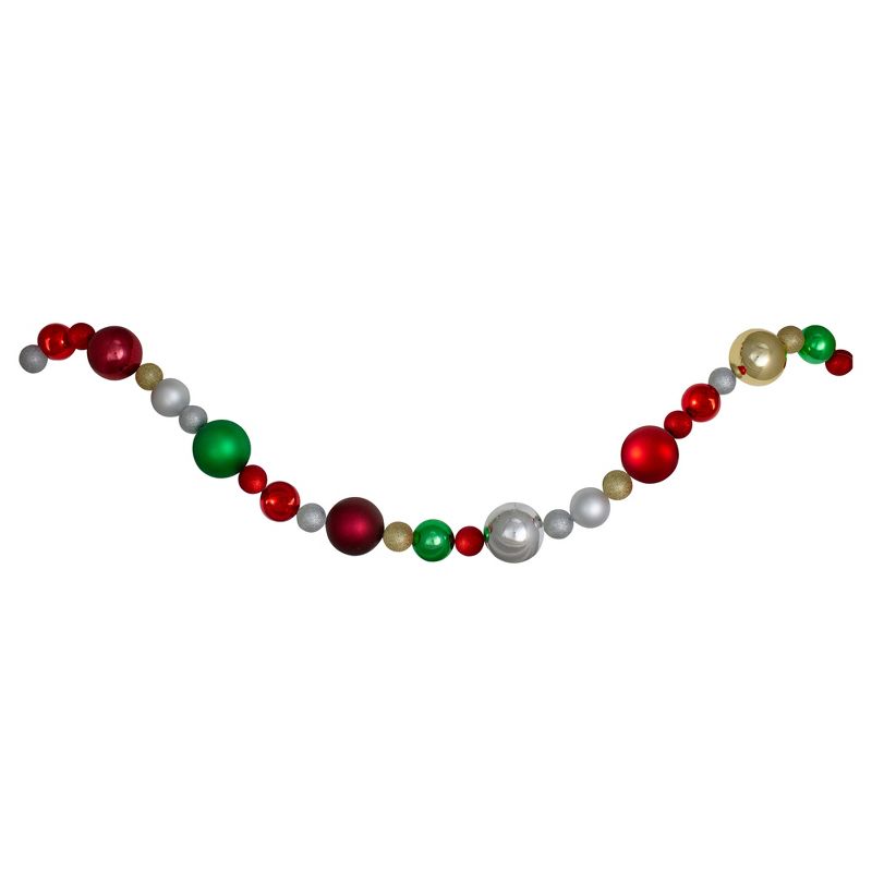 Northlight 6' Traditional Colored Shatterproof Ball Artificial Christmas Garland - Unlit, 1 of 5