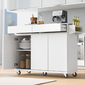 53.2''W Kitchen Island with Drop Leaf, Rolling Kitchen Storage Cart with Spice Rack, Towel Rack and 2 Drawers - ModernLuxe - 1 of 4