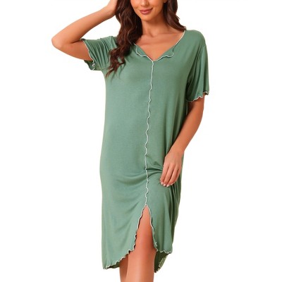 cheibear Women's Ruffled V-Neck Short Sleeve Pullover Pajama Midi Nightgown