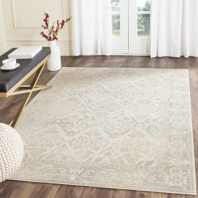Ivory and Gray High Pile Synthetic Area Rug