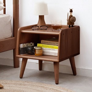 Modern Solid Beech Storage Nightstand,Nightstand with Open Shelf And Tapered Legs,Wooden Small Bedside Table For Bedroom-Cuddlewood - 1 of 4