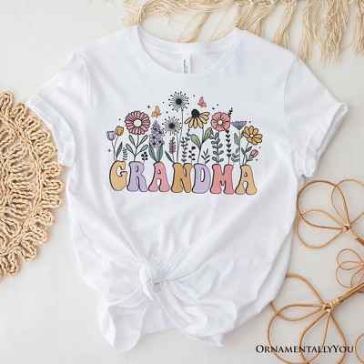 Retro Flowers Grandma T-Shirt, White Floral Tee Gift for Mothers Day| OrnamentallyYou