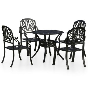 vidaXL Bistro Set Patio Table and Chair Bistro Table Outdoor Cast Aluminum - Black 4 Items - 1 of 4