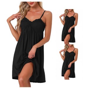 INSPIRE CHIC Women's Lingerie Ruffle Sleeveless Soft Nightgown V Neck Chemise Sleepdress - 1 of 4