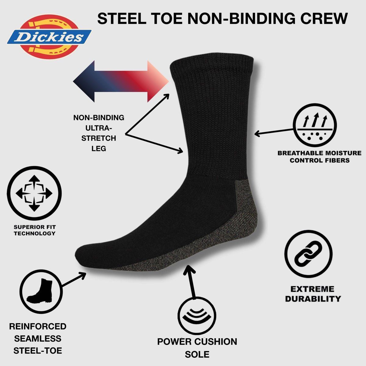 Dickies Men's 2pk Steel Toe Non-Binding Crew Socks - 6-12 - thumbnail 4