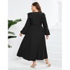 MISSKY Women's Plus Size Fall Dress with Pocket Long Sleeves V Neck Side Split Long Maxi Dress - image 3 of 3