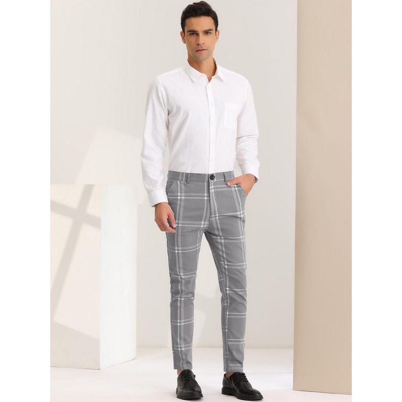 Lars Amadeus Men's Dress Plaid Slim Fit Flat Front Business Prom Checked Trousers, 3 of 7