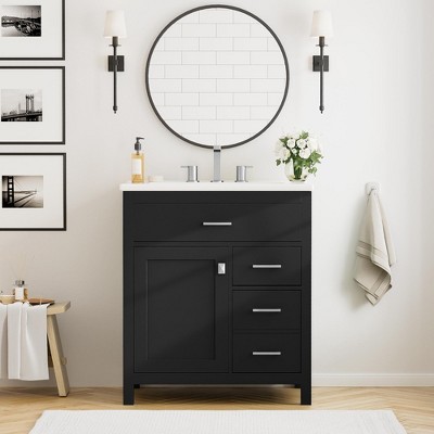 Whisen 30" Bathroom Storage Cabinet Bathroom Vanity with Ceramic Sink and Adjustable Shelf