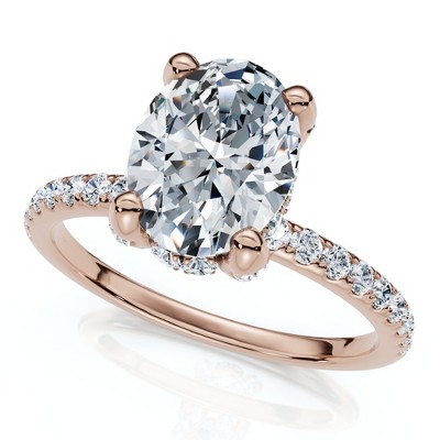 Pompeii3 1 1/2Ct Oval Diamond Accents Engagement Ring White Yellow or Rose Gold Lab Created