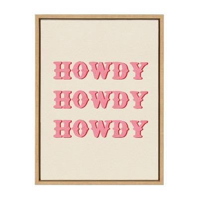 Natural Framed Canvas Print with Pink Howdy Text, 18"x24"