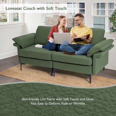 Army Green Linen Upholstered Loveseat with Metal Legs