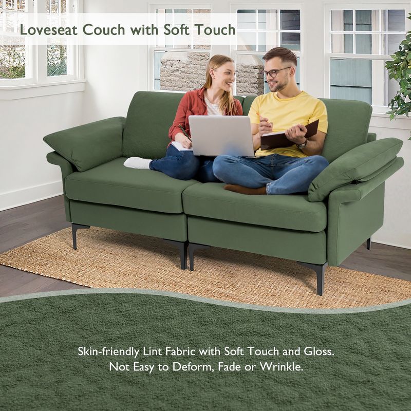 Costway Modern Loveseat Fabric 2-Seat Sofa Couch for Small Space w/Metal Legs Army, 4 of 11
