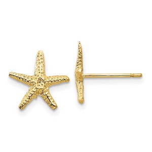 Black Bow Jewelry 11mm Textured Starfish Post Earrings in 14k Yellow Gold - 1 of 4