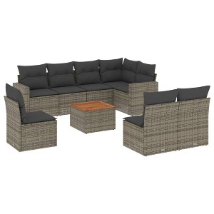 vidaXL Patio Sofa Set with Cushions Outdoor Furniture 9 Piece Poly Rattan - Gray - 1 of 4