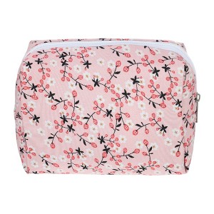 Unique Bargains Portable Flower Cosmetic Bag Pink 1 Pc - 1 of 3