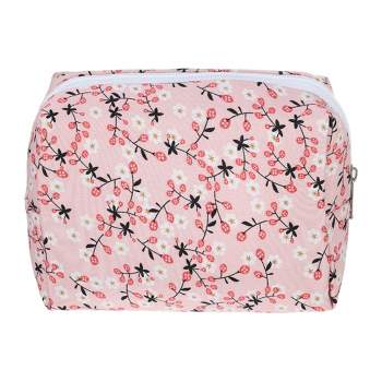 Unique Bargains Portable Flower Cosmetic Bag Pink 1 Pc