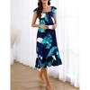 Womens Pajama Cap Sleeve Night Dress Floral Nightgowns with Ruffle Hem - 3 of 4