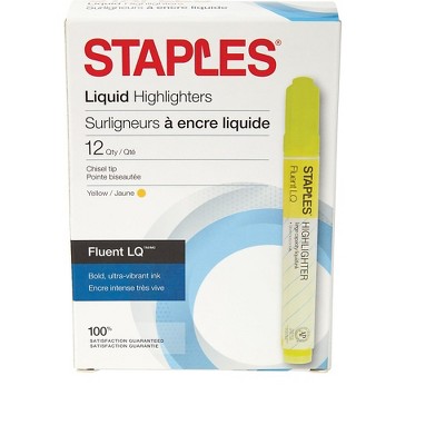 Staples Fluent Liquid Highlighters Chisel Yellow 12/Pack (28574)