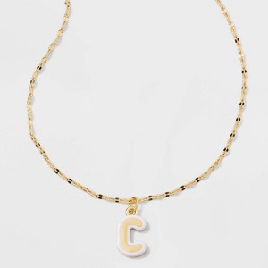 14K Gold Dipped Enamel "C" Initial Pendant Necklace - A New Day™ Gold/White - 1 of 4