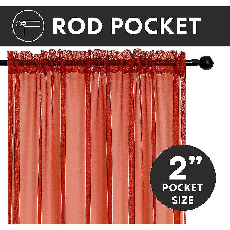 Kate Aurora 2 Piece Halloween Spooky Harvest Themed Pumpkin Spice Colored Rod Pocket Sheer Voile Window Curtain Panels, 3 of 6