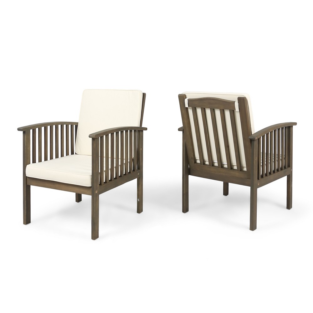 Casa 2pk Acacia Club Chairs - Gray/Cream - Christopher Knight Home: Water-Resistant Patio Furniture, Polyester Cushions