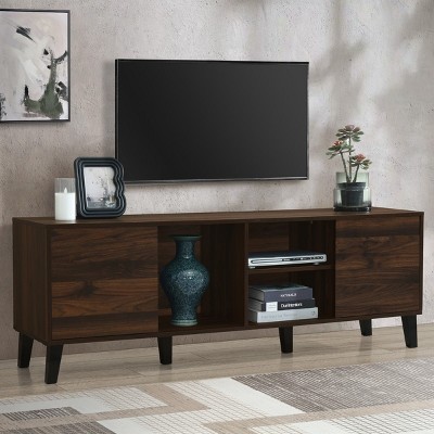 KTMBDW Mid Century TV Stand with 2 Cabinets,Media Console Table for TVs up to 70'',Entertainment Center with Storage for Living room, Bedroom,Walnut