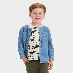 Toddler Boys' Chambray Hooded Shacket - Cat & Jack™ Medium Wash - 1 of 3