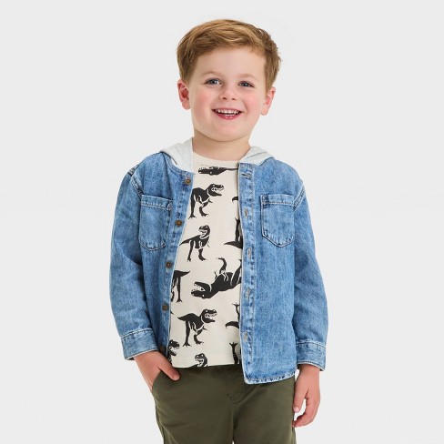 Toddler Boys' Chambray Hooded Shacket - Cat & Jack™ Medium Wash - image 1 of 3