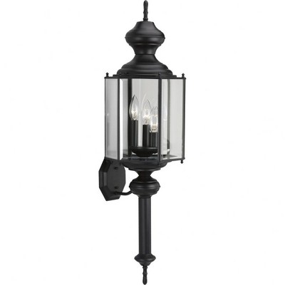 Progress Lighting, Toll Collection, 3-Light Outdoor Wall Lantern, Black Finish, Clear Beveled Glass Panels