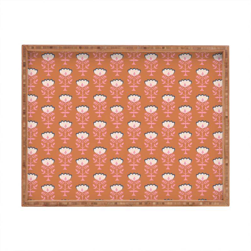 Schatzi Brown Norr Flower Orange Rectangular Bamboo Tray - Deny Designs, 1 of 3
