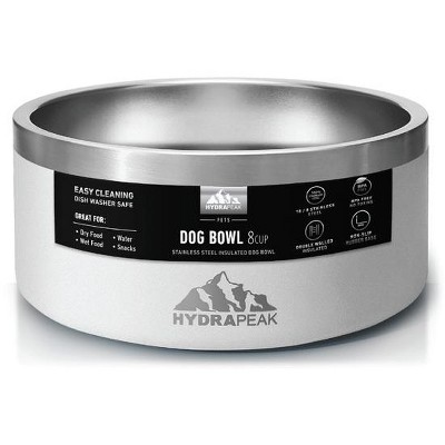 Hydrapeak Dog Bowl - Non Slip Stainless Steel Dog Bowls for Water or Food (8 Cup, White)