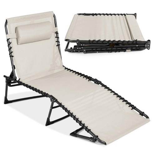 Best Choice Products Patio Chaise Lounge Chair Outdoor Portable Adjustable Pool Recliner w Pillow Ivory