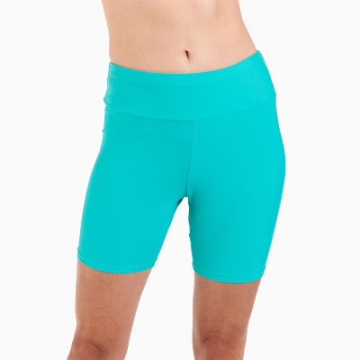Calypsa Women's Chlorine Resistant High Waisted Mid-Thigh Swim Shorts