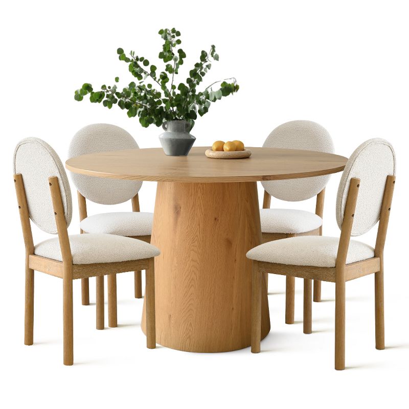 Dwen+Maye 5 Piece Round Dining Set,46" Manufactured Grain Upholstered Boucle Dining Chair with King Louis Back and Natural Wood Legs-Maison Boucle‎, 2 of 10