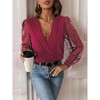 Women's V-Neck Bodysuit Long Sleeve Lace Sheer Solid Color - 2 of 4