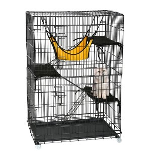 FDW 48in Cat Cage Multi-Level Cage 4 Tier Cat Enclosure Cat Crate Cat Kennel Ferret Cage 360° Rotating Casters Cat Kitten, Black - 1 of 4