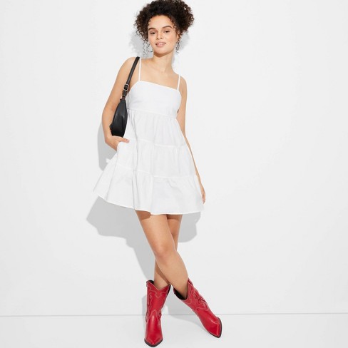 Women's Tiered Back Bow Babydoll Dress - Wild Fable™ White S : Target