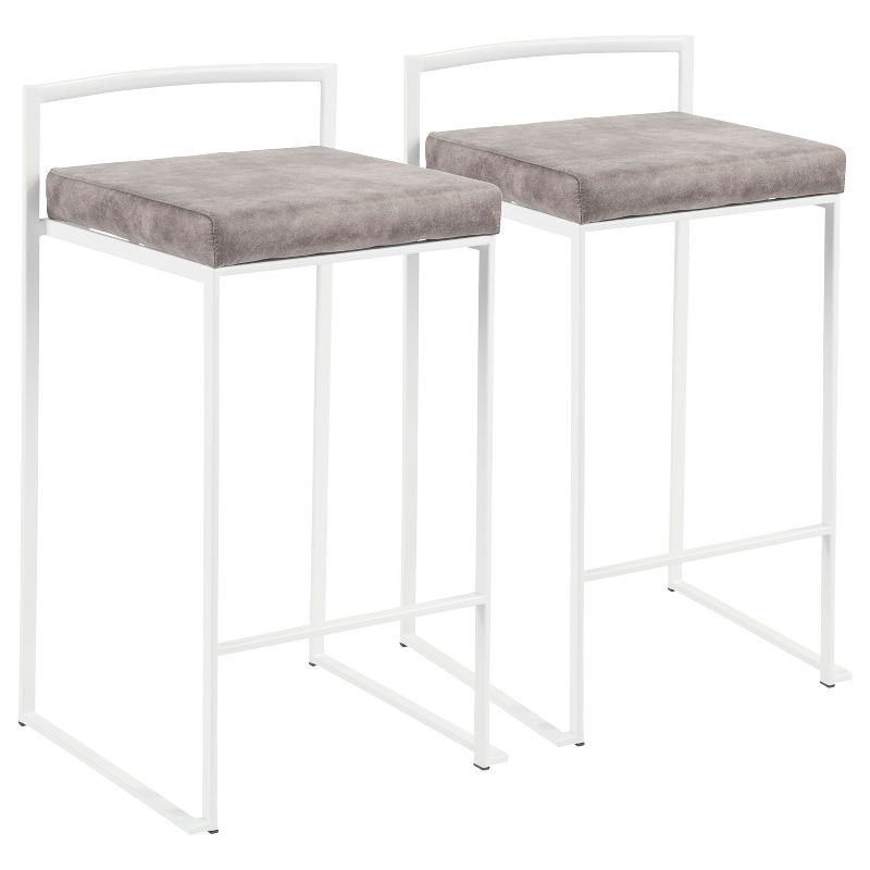 Set of 2 26&#34; Fuji Contemporary Counter Height Barstools White/Stone Gray - LumiSource, 1 of 15