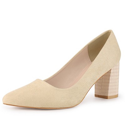 Allegra K Women's Pointy Toe Slip-on Plaid Printed Chunky Heels Pumps