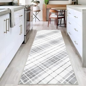 Washable Geometric Runner Rug, Non-Slip Low Pile Carpet, Foldable Stain-Resistant Plaid Floor Mat for Hallway or Entryway - 1 of 4