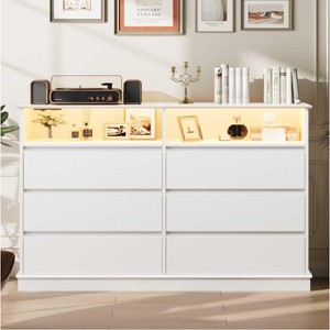 6 Dresser for Bedroom, Double Drawer Dresser with LED Lights and Charging Station - 1 of 4