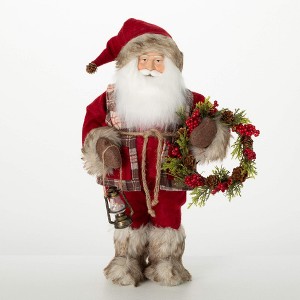 19"H Sullivans Christmas Fur Plaid Rustic Santa Figure  Multicolor - 1 of 4