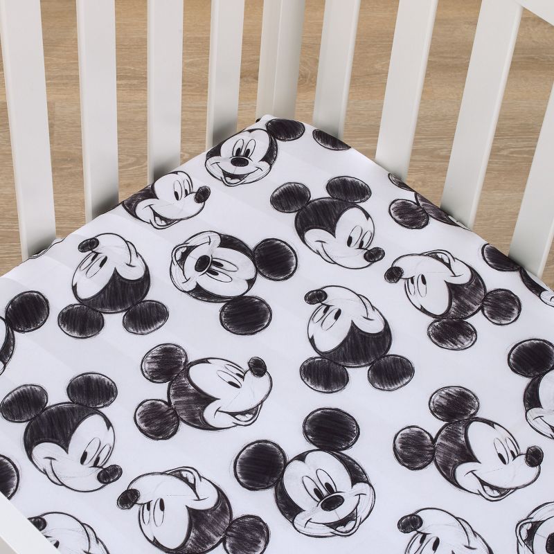 Disney Mickey Mouse - Charcoal Black and White Smiling Mickey Mouse Nursery Fitted Crib Sheet, 3 of 6