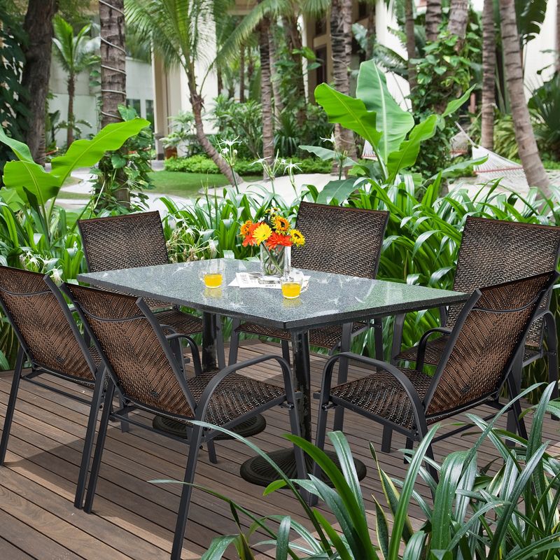 Costway Set of 6 Patio Rattan Dining Chairs Stackable Armrest Garden Mix Gray\Mix Brown, 2 of 9