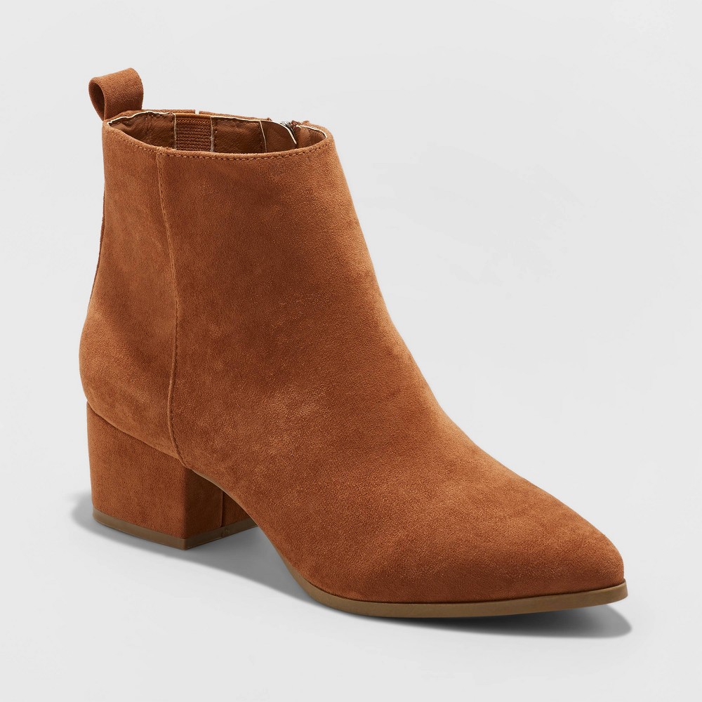 Women's Valerie Wide Width Microsuede City Ankle Bootie - A New Day Cognac 10W, Size: 10 Wide, Red was $34.99 now $22.74 (35.0% off)