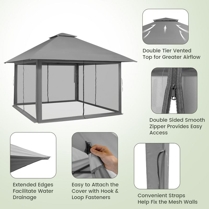 Costway 13x13ft Pop-up Instant Canopy Tent Mesh Sidewall UV50+ Adjust Outdoor Patio, 5 of 10