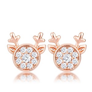 Slickblue Festive Reindeer Earrings – Clear CZ, Holiday-Themed Jewelry in Goldtone/Rose Gold/Silver for Women - 1 of 3