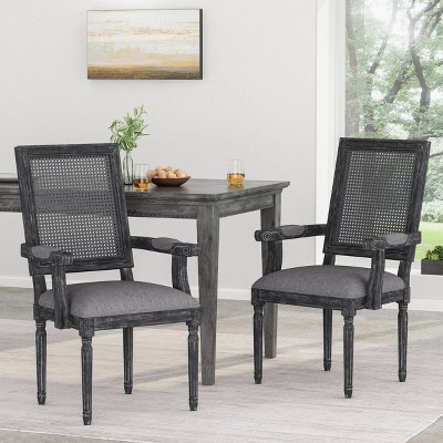 Set of 2 Maria French Country Wood and Cane Upholstered Dining Chairs - Christopher Knight Home