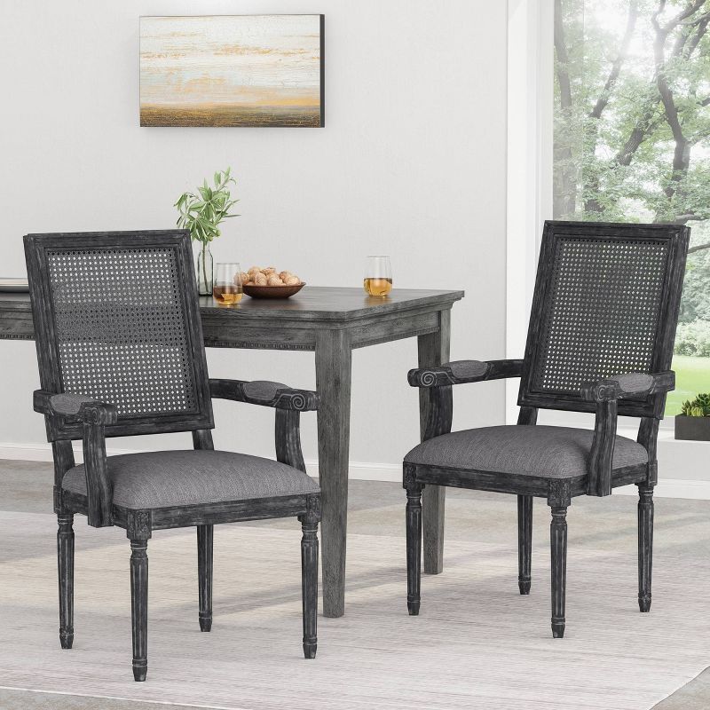 Set of 2 Maria French Country Wood and Cane Upholstered Dining Chairs - Christopher Knight Home, 3 of 13